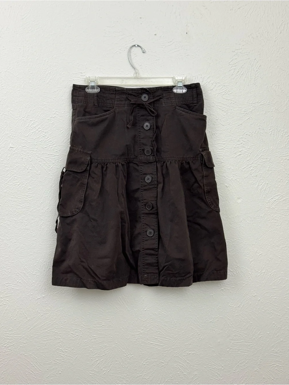 LOFT Utility Cargo Skirt Brown Cotton Button Front Drawstring Pockets Sz 4